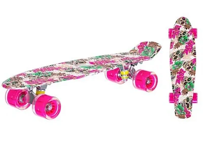 Скейтборд пластиковый с принтом, широкие колеса PU со светом, стойка: алюминиевая