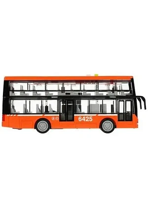 Машина пластик свет-звук Двухэтажный автобус 29см, инерционная  оранжевый