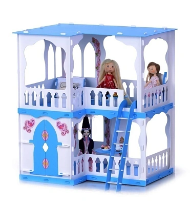 Домик для кукол "Дом Алсу" бело-голубой (с мебелью) KRASATOYS