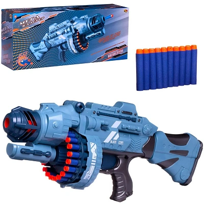 Мегабластер Бластер серо-голубой с 40 мягкими пулями, электромеханический, в коробке