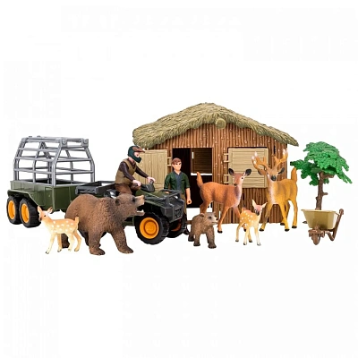 Набор фигурок животных серии "На ферме": Ферма игрушка, олени, медведи, фермер, квадроцикл