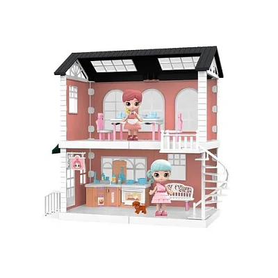 Модульный домик (собери сам), 4 секции. Мини-куколки на кухне и в столовой, в наборе с аксессуарами