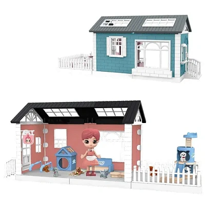 Модульный домик (собери сам), 3 секции. Мини-кукла с питомцами и их домиками, в наборе с аксессуарам