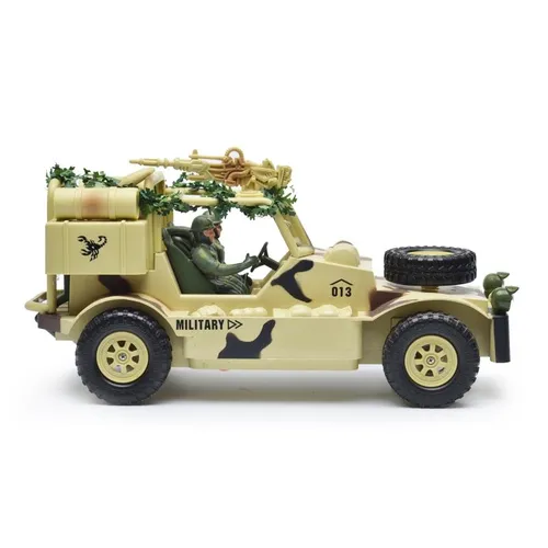 Р/У игрушка “Военный джип“ MioshiArmy (30см с фигурками 4 солдата и 2 собаки,подсветка,звук)