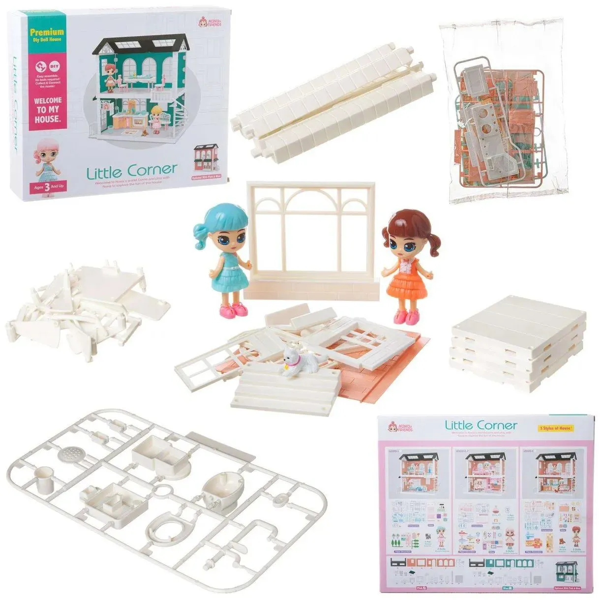 Модульный домик (собери сам), 4 секции. Мини-куколки в спальне и гардеробной комнате, в наборе с акс