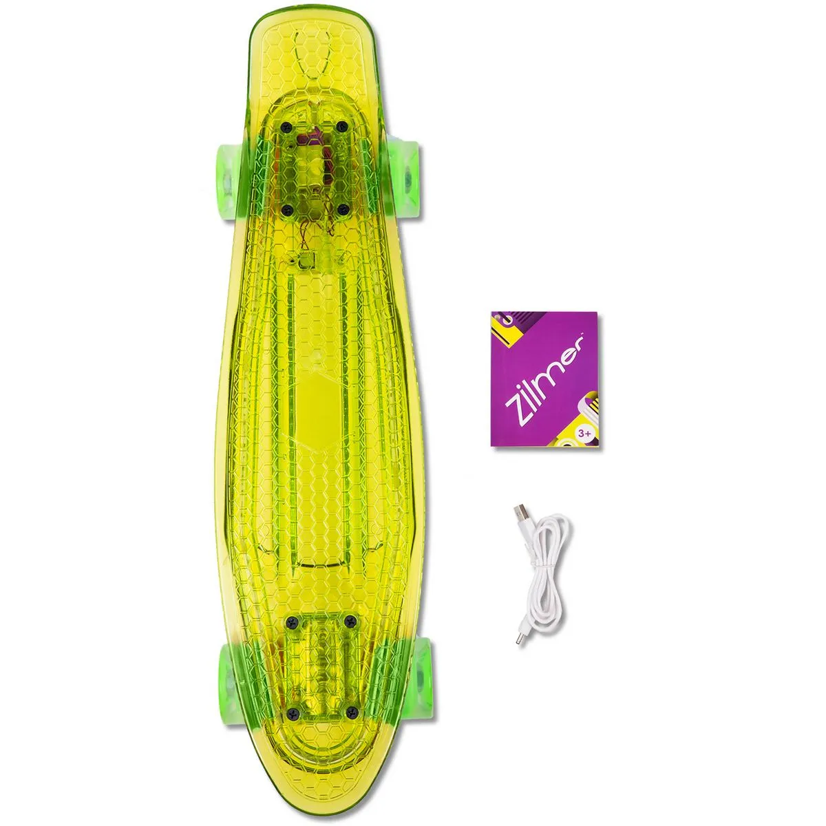 Пенни борд Zilmer “Ночная комета“ (57х16 см, алюм., свет. доска, аккум., PU колёса свет. 60х45 мм, 