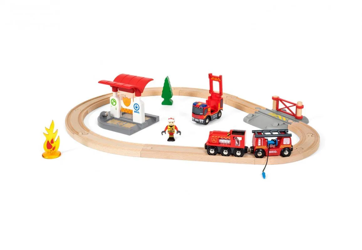 BRIO игр.наб.ж/д “Пожарная станция“,свет,звук,18 предм.,35х12х35см,кор