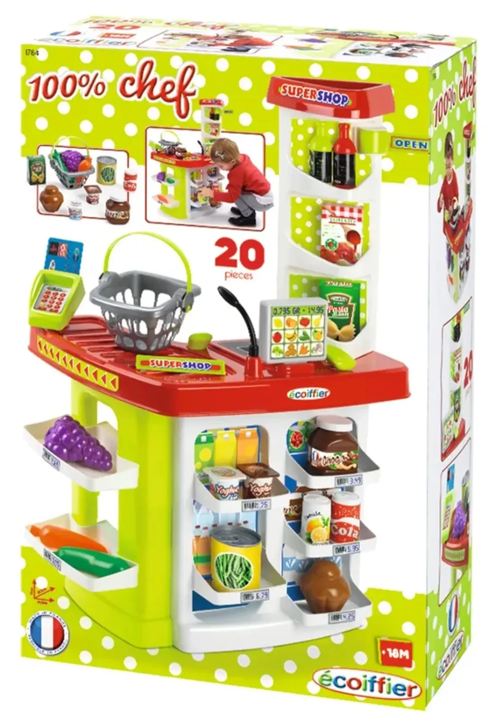 Детский супермаркет Supershop с корзиной 100% Chef 20 пр. Ecoiffier 1784 