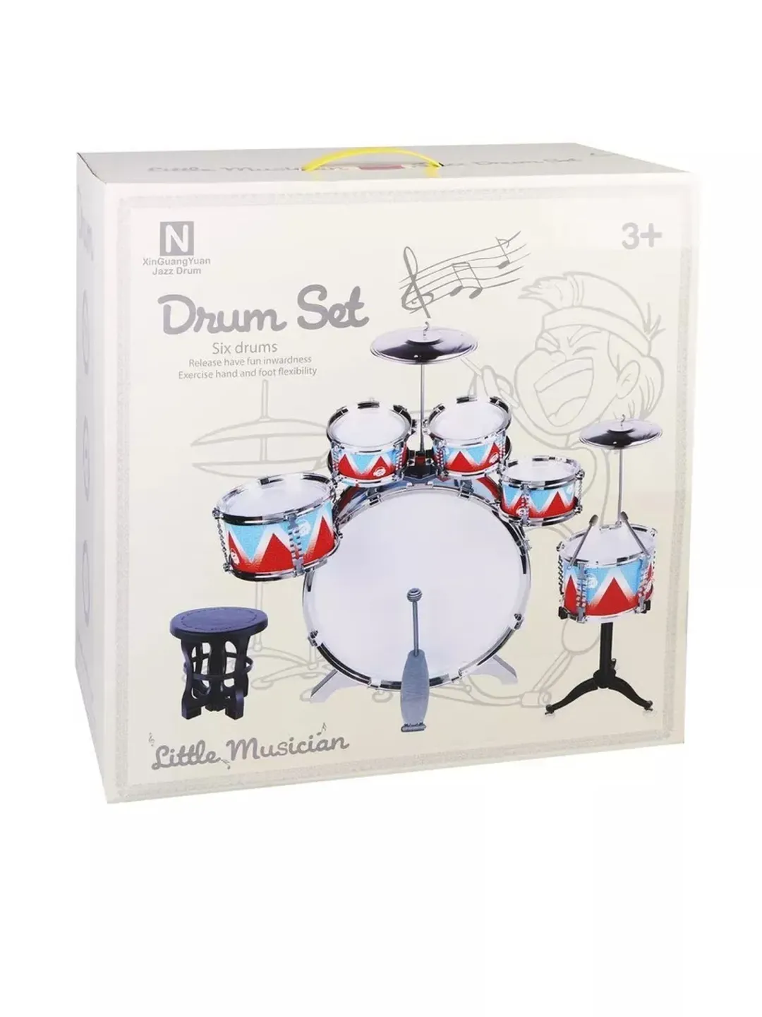 Барабанная установка 53х38х60 см, 6 барабанов, 2 тарелки, стульчик в комплекте