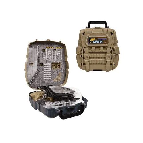 Автосити. Трек в рюкзаке “Военная база“ в наборе с 2 машинками и игровыми предметами