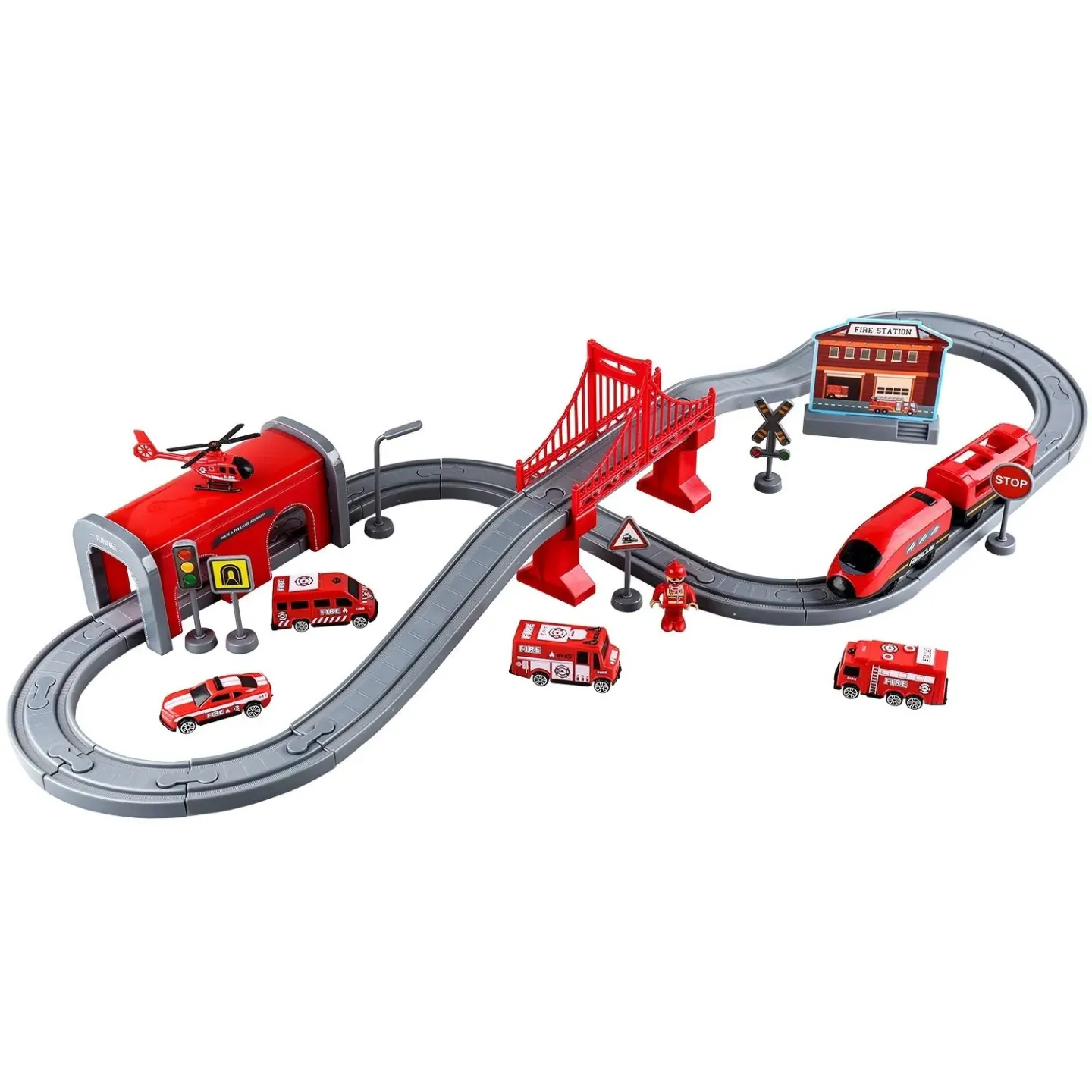Игровой набор Autree “Железная дорога: пожарная станция“ (83х44 см, 66 дет., поезд, машины)