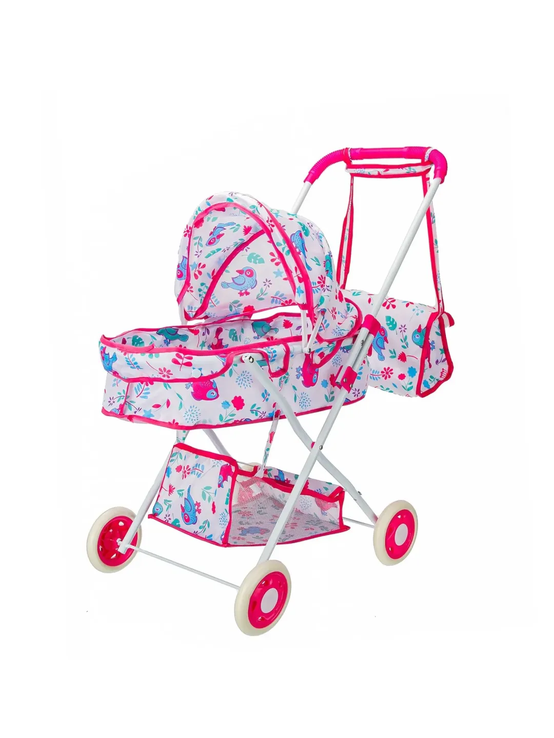 Коляска для кукол 36 см Girl's Club (металл.), сумочка, корзина для игрушек в компл.