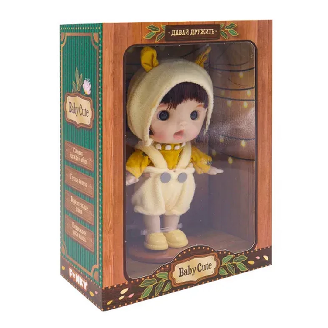 Кукла Baby Cute 18 см в шапке с желтыми ушками от Funky Toys 