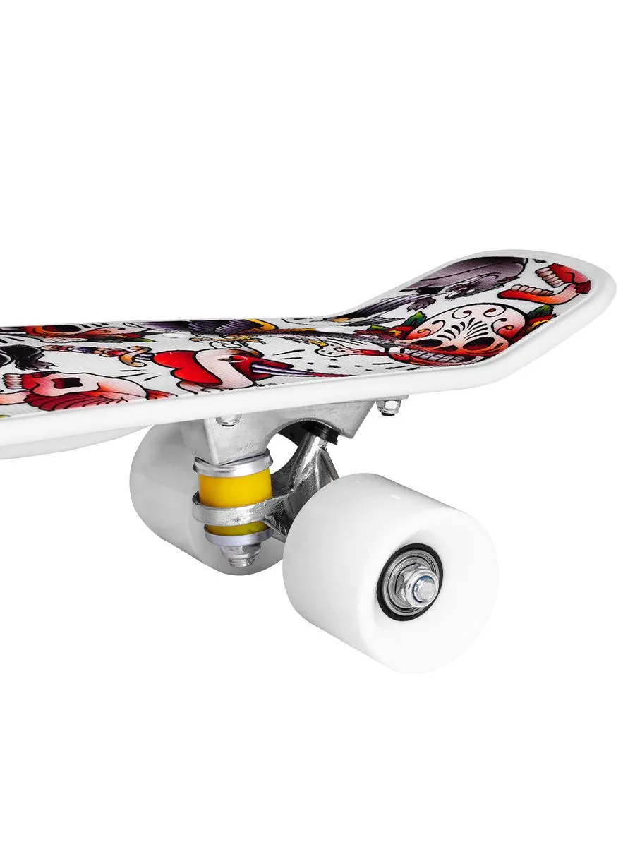 Пенниборд пластик (56х15) (колеса PU,макс.вес 50 кг) рисунок черепа и сердца 