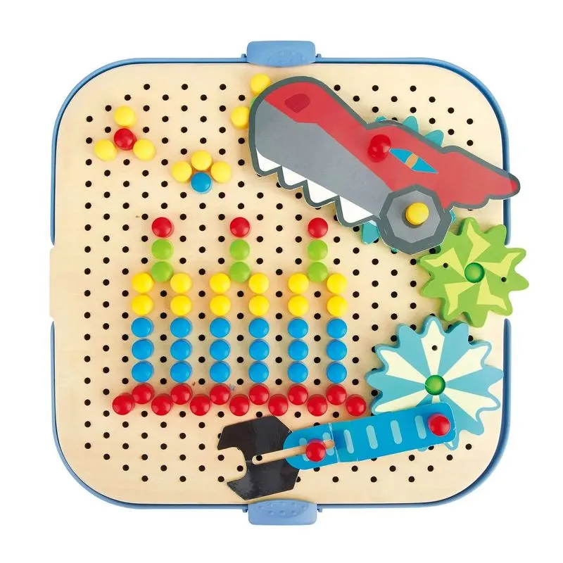 Развивалка для детей мозаика “Заводные шестеренки“, 6 фонов, 13 аксессуаров, 100 булавок