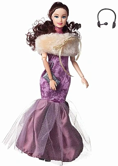 Кукла "Atinil. Виновница торжества" в длинном платье с меховой накидкой и наушниками с микрофоном