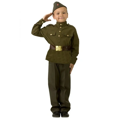 Карнавальный костюм "Солдат" (гимнастерка,брюки,пилотка,ремень) р.38