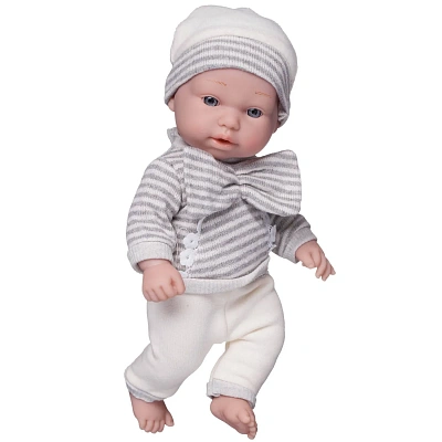 Пупс "Pure Baby", 30см, в вязаных полосатой серо-белой кофточке с бантом
