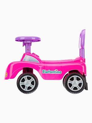 Толокар "Elefantino" цвет розовый, звуковой сигнал, удобная ручка, пласт. колеса