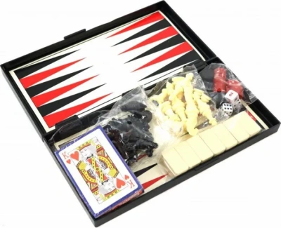 1toy Игра настольная 5в1 «Шашки/шахматы/нарды/карты/домино» на магните 25х13,2х3,5см