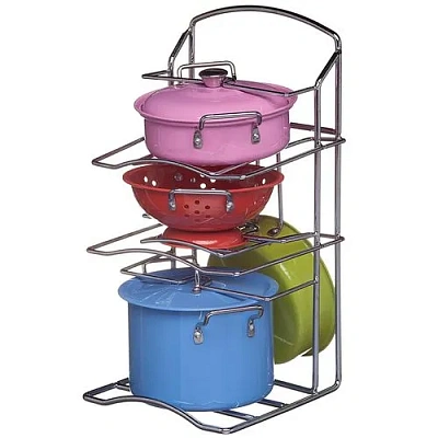 Посуда металлическая (разноцветная) с подставкой-держателем, в наборе 7 предметов,