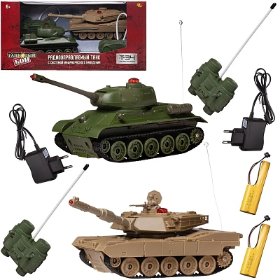 Танковый бой р/у, в наборе: 2 танка (Т34 и Абрамс), звуковые и световые эффекты