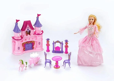 Замок для куклы Dolly Toy "Розовые мечты" (46х12х31,5 см, свет, звук, кукла 27 см, мебель)