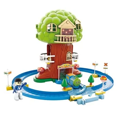 Игровой набор QI YUE "Железная дорога: Большое дерево" (73,5х53х70 см, 38 дет., подвиж. поезд, звук,