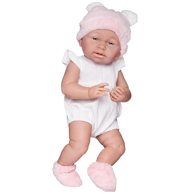 Пупс "Pure Baby", 40см, в белом с оборками боди, розовых пинетках и шапочке 
