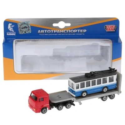 Машины металл Камаз перевозчик 15,5см с троллейбусом 8см в русс. кор. Технопарк