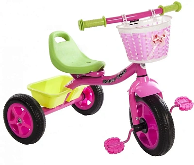 Велосипед 3кол., 10 и 8 дюймов EVA кол.+пластик, корзина, розовый 