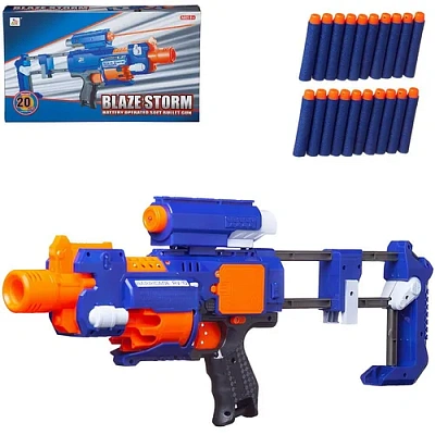 Бластер "Blaze Storm" синий с 20 мягкими пулями, электромеханический, 42.5x24.5x8 см, в коробк