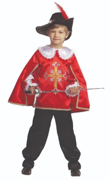 Карнавальный костюм для мальчика «МУШКЕТЕР» красный (Плащ, брюки, шляпа) р.104-52