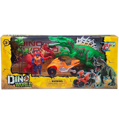 Набор игровой "Мир динозавров" (2 больших динозавра, мотоцикл, фигурка человека, )