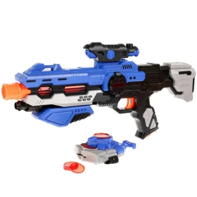 Пистолет свет+звук, стреляет дисками, с аксесс