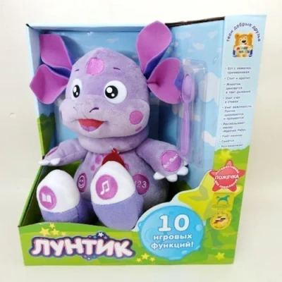 МЯГКАЯ ИГРУШКА «МУЛЬТИ-ПУЛЬТИ» ЛУНТИК НА БАТ. КУШАЕТ С ЛОЖЕЧКИ, 10 ФУНКЦИЙ В ДИСПЛЕЕ 24СМ