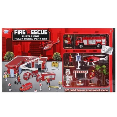 Гараж Пожарная станция с машинкой, вертолетом и акс. 42х7х26см.