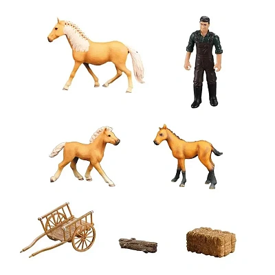 Фигурки животных серии "Мир лошадей": Авелинская лошадь и 2 жеребенка, фермер, телега
