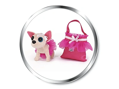 Плюшевая собачка Чихуахуа в балетной пачке с розовой сумочкой 15см.