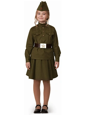 Карнавальный костюм для девочки " Солдатка" (блуза, юбка, головной убор) р.140-72