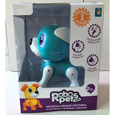 1TOY RoboPets интерактивная игрушка робо-щенок Пудель бел-голубой, свет, звук эффекты, 