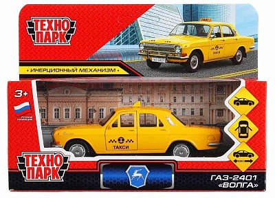 Машина металл "газ-2401 волга такси" 12см, открыв.двери, инерц., желтый в кор. Технопарк