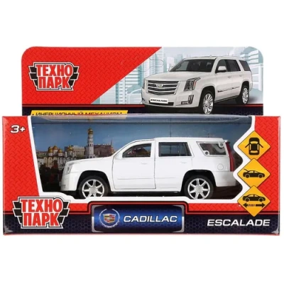 Машина металл «CADILLAC ESCALADE» 12см, открыв. двери, инерц., белый в кор. Технопарк