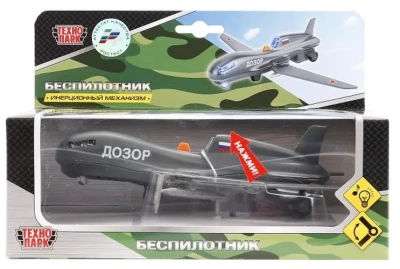 ТЕХНОПАРК Беспилотник «Дозор» скл.крылья, металл, инеррц, свет+звук 19см.