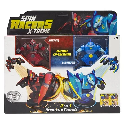 Набор волчков-трансформеров 2-в-1 Spin Racers  “Саблезуб“ и “Хитрец“  с аксессуарами