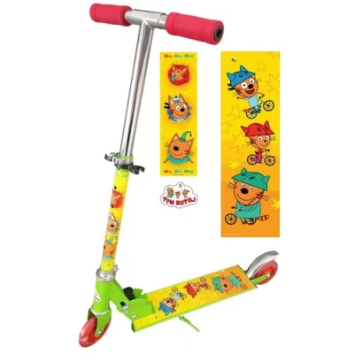 Три кота. Самокат 2кол., складной, сталь, колёса ПВХ 100, свет, ABEC-5