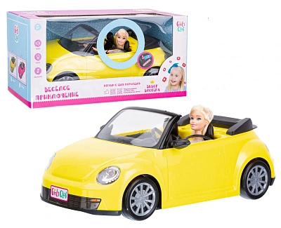 Машинка "Girls Club" на бат., цвет желтый, свет фар, музыка, кукла в комплекте