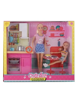 Игровой набор с куклами DEFA Lucy "Обед на кухне" (2 шт., 29 и 23 см, аксесс.)
