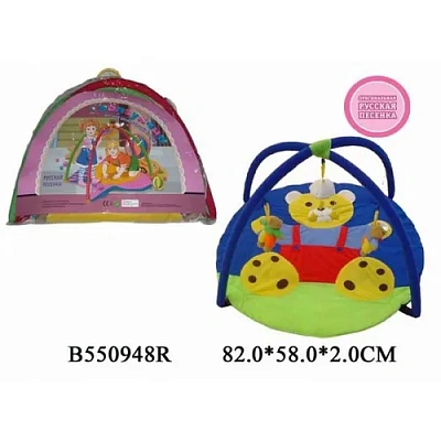 Детский игровой коврик озвуч, с игрушками на подвеске в сумке, 82х58х2 cм.