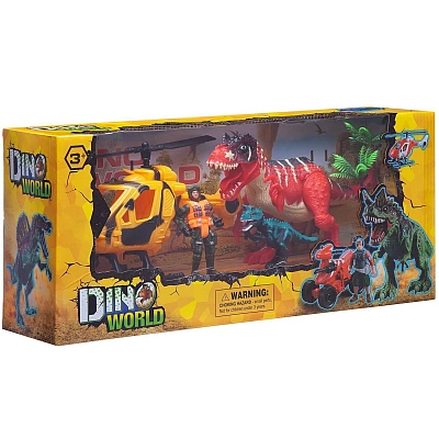 Набор игровой "Мир динозавров" (большой динозавр, маленький динозавр, вертолет, фигурка человека)
